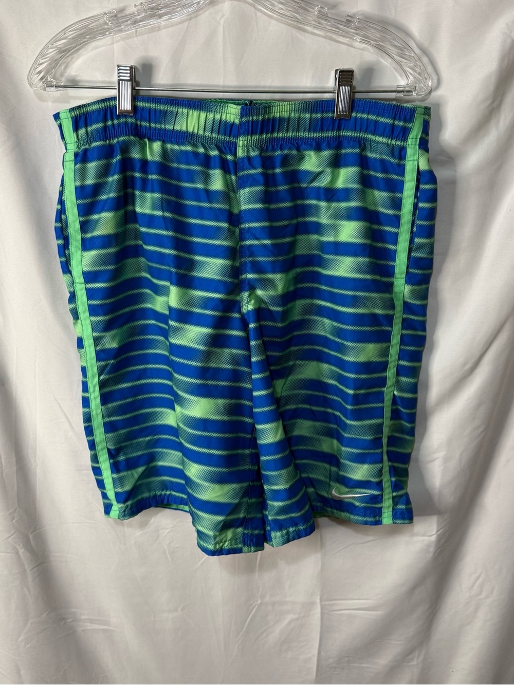 Nike Boys Blue & Green Striped Swim Trunks